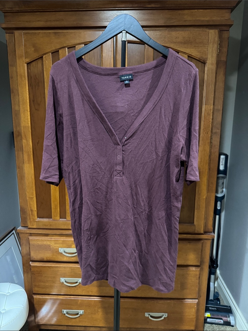 torrid Plum Short-Sleeve V-Neck Henley Top